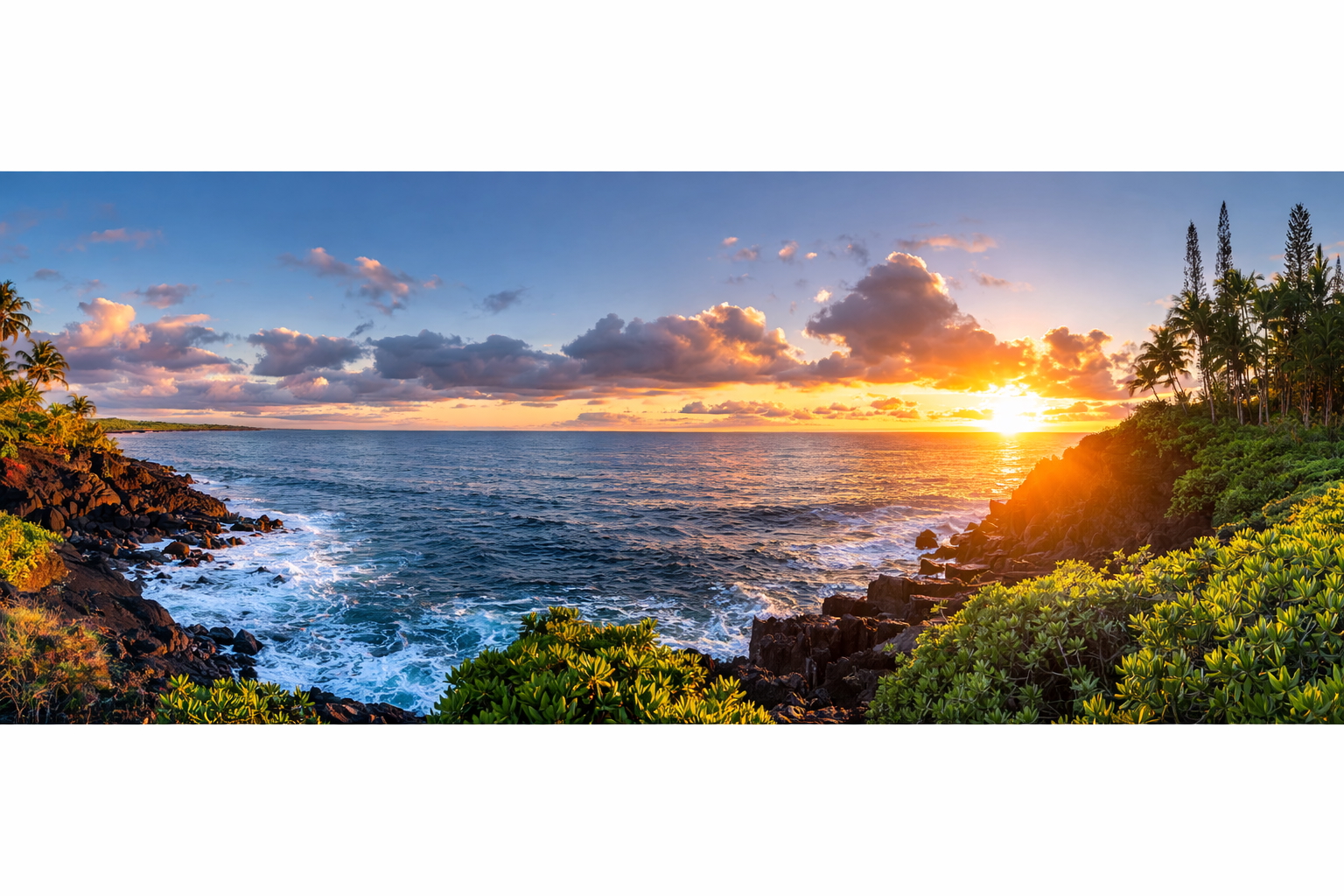 Sunrise over the Pacific at Wild Blue Waters, a private oceanfront wedding estate on Hawai‘i's Big Island