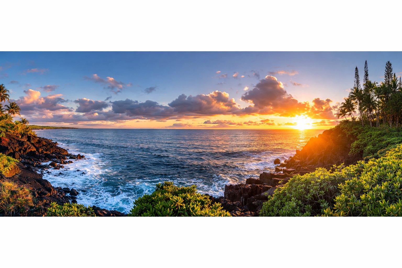 Sunrise over the Pacific at Wild Blue Waters, a private oceanfront wedding estate on Hawai‘i's Big Island
